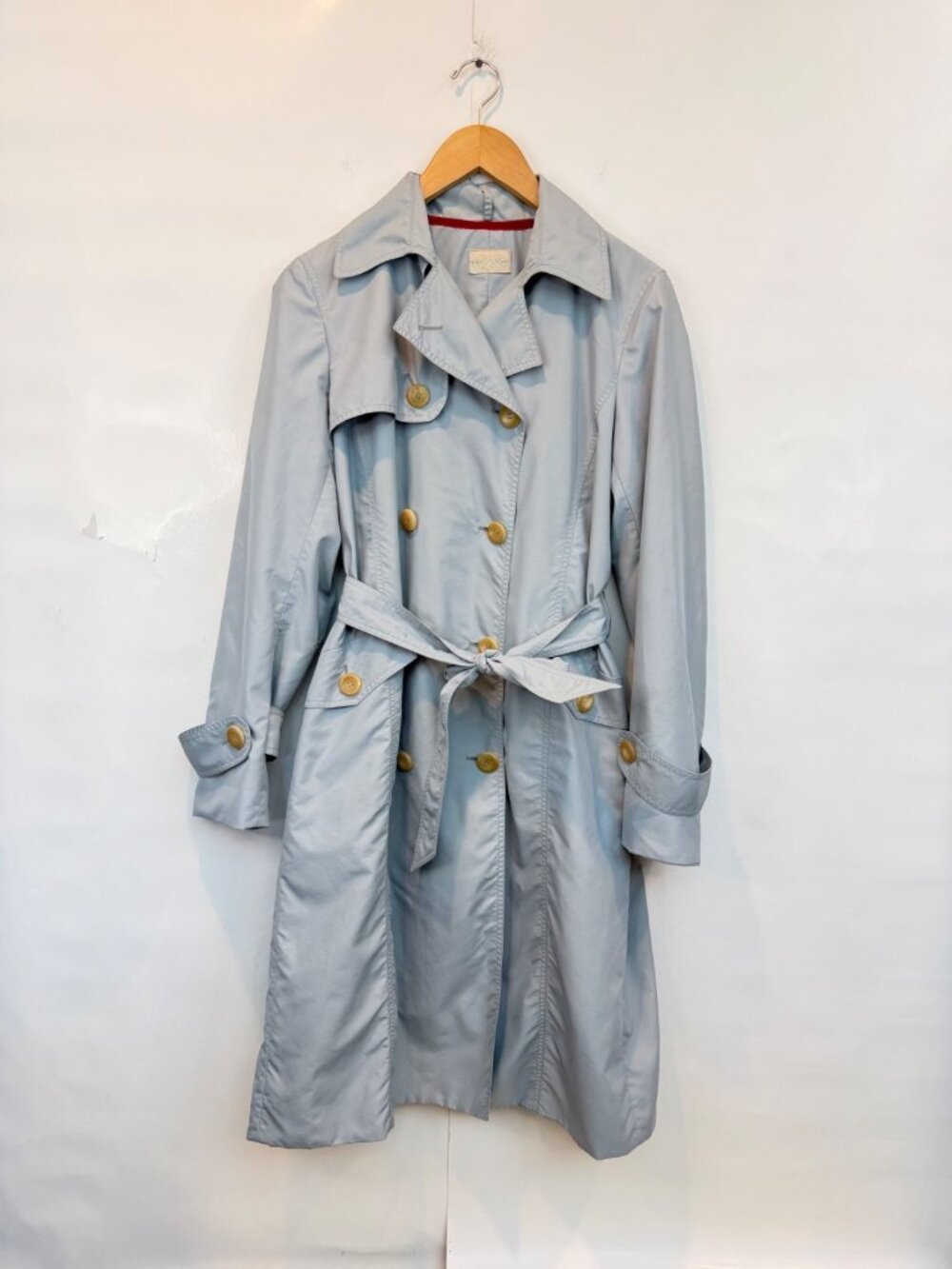 Luciano Barbera Women's Light Blue Gray Belted Trench Coat Size 46 Polyester - Picture 1 of 10